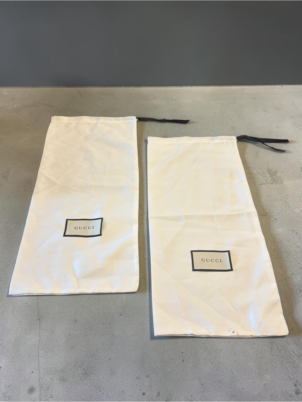 Gucci White Drawstring Dust Bags with Black Ribbon (Pair)